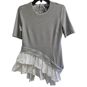 Chelsea28 Gray and White Ruffle Blouse